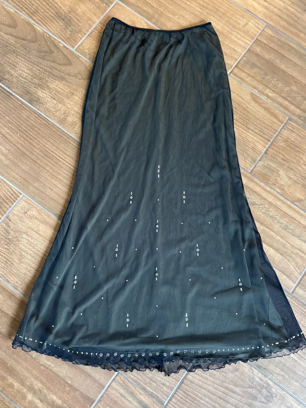 Vintage Anthropologie Bead Mesh Maxi Skirt Y2K Sheer Overlay Made in USA Medium